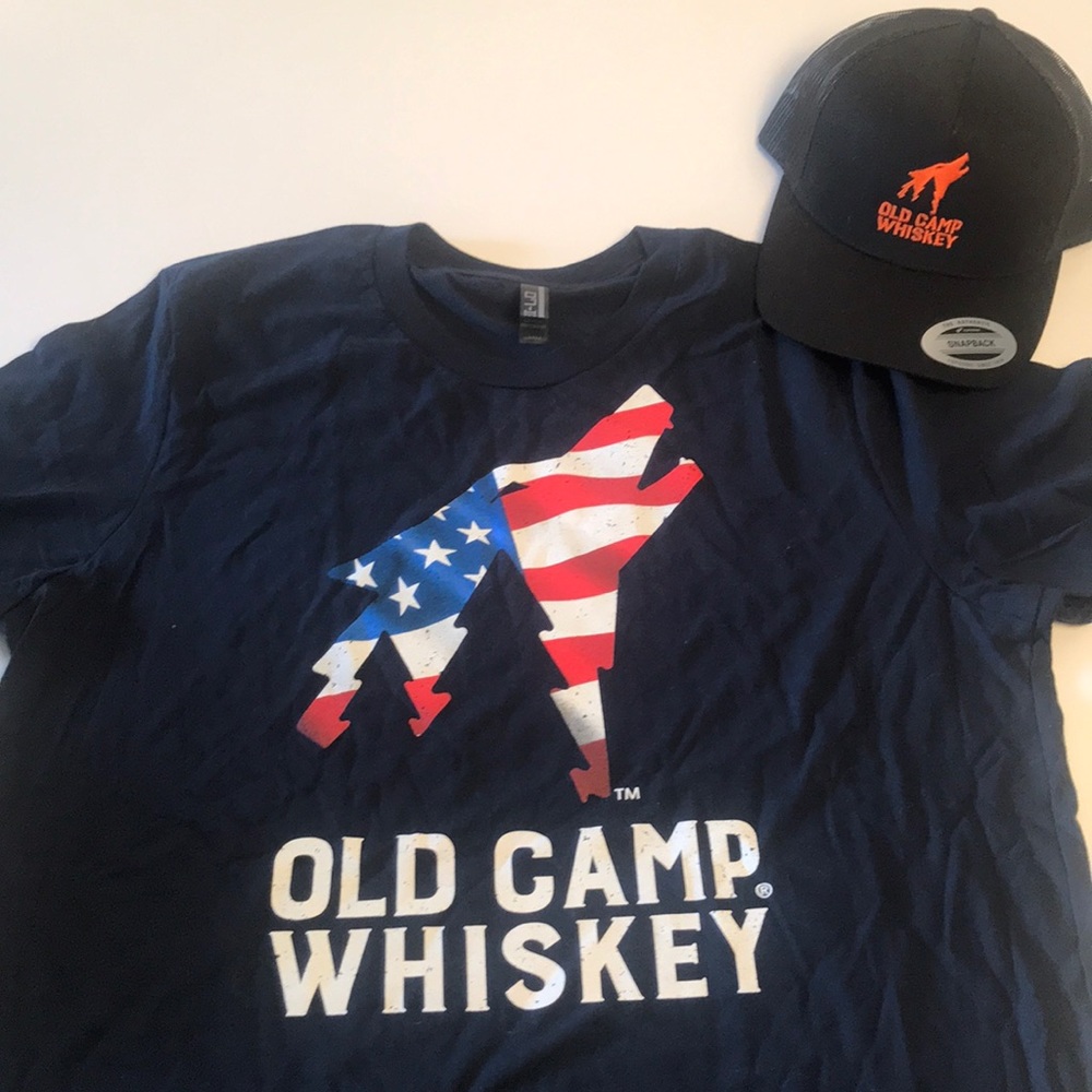 Old camp whiskey. Shirt and hat